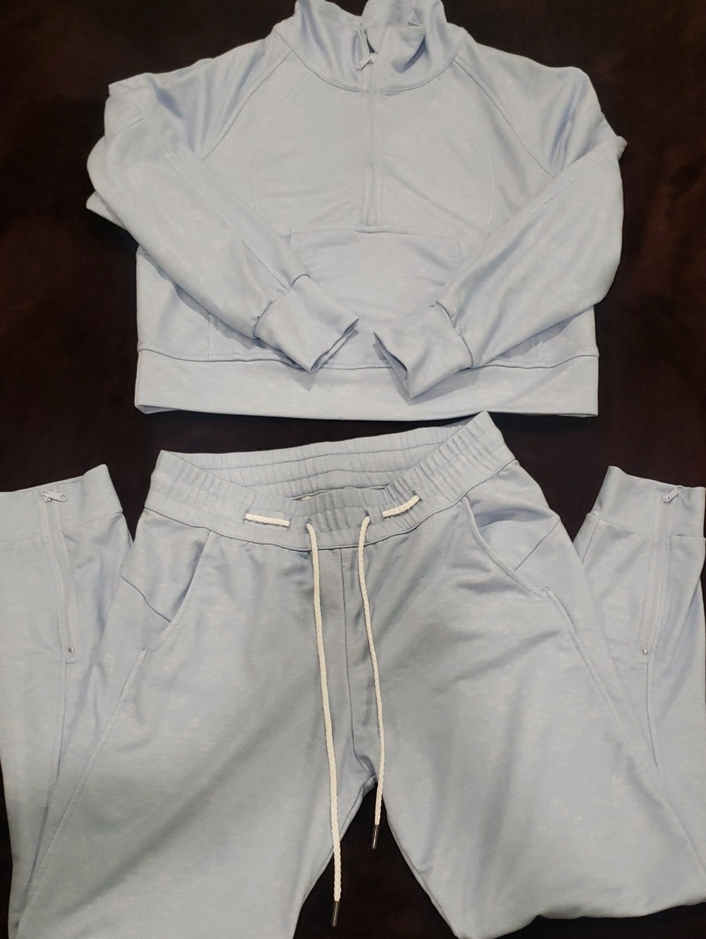 Lucky In Love Light Shimmery Blue  Half-Zip Sweatshirt & Drawstring Joggers Set